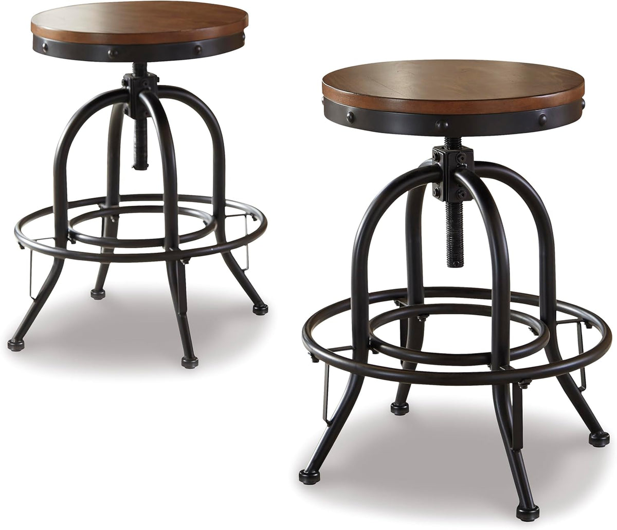 Rustic industrial swivel bar stools for kitchen island with wood seat and black metal frame