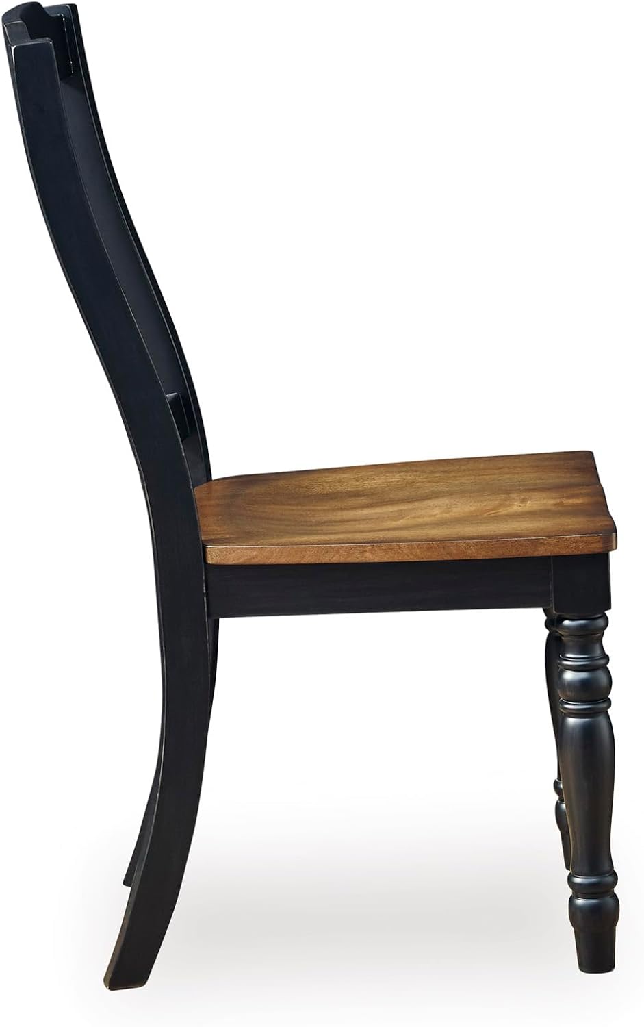 Set of 2 Farmhouse Dining Chairs with Slat Back, Solid Wood Frame, Two-Tone Black & Brown Finish, Contoured Seat, Adjustable Levelers, Country Style Kitchen & Dining Room Chairs