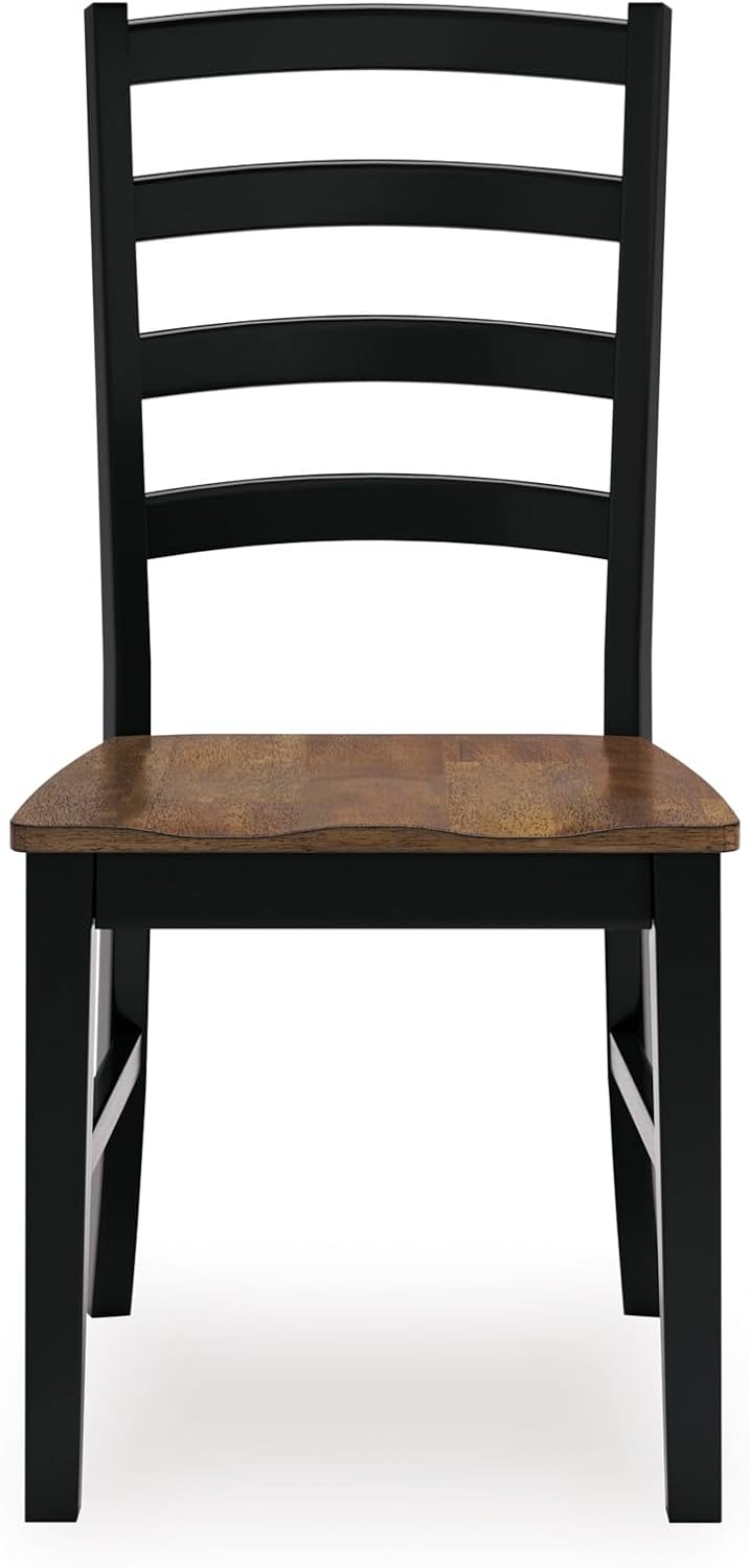 Set of 2 Modern Farmhouse Dining Side Chairs, Two-Tone Wood Seat & Black Frame, Ladderback Design, Solid Wood Construction, Contoured Seat for Kitchen Dining Room