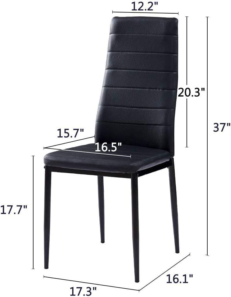 Dining Chairs Set of 4, Metal Legs PU Leather High Back Dining Chair, Padded Upholstered Seat Kitchen Contemporary Chair Metal Chairs (Set of 4) (Black PU Leather Metal Legs)