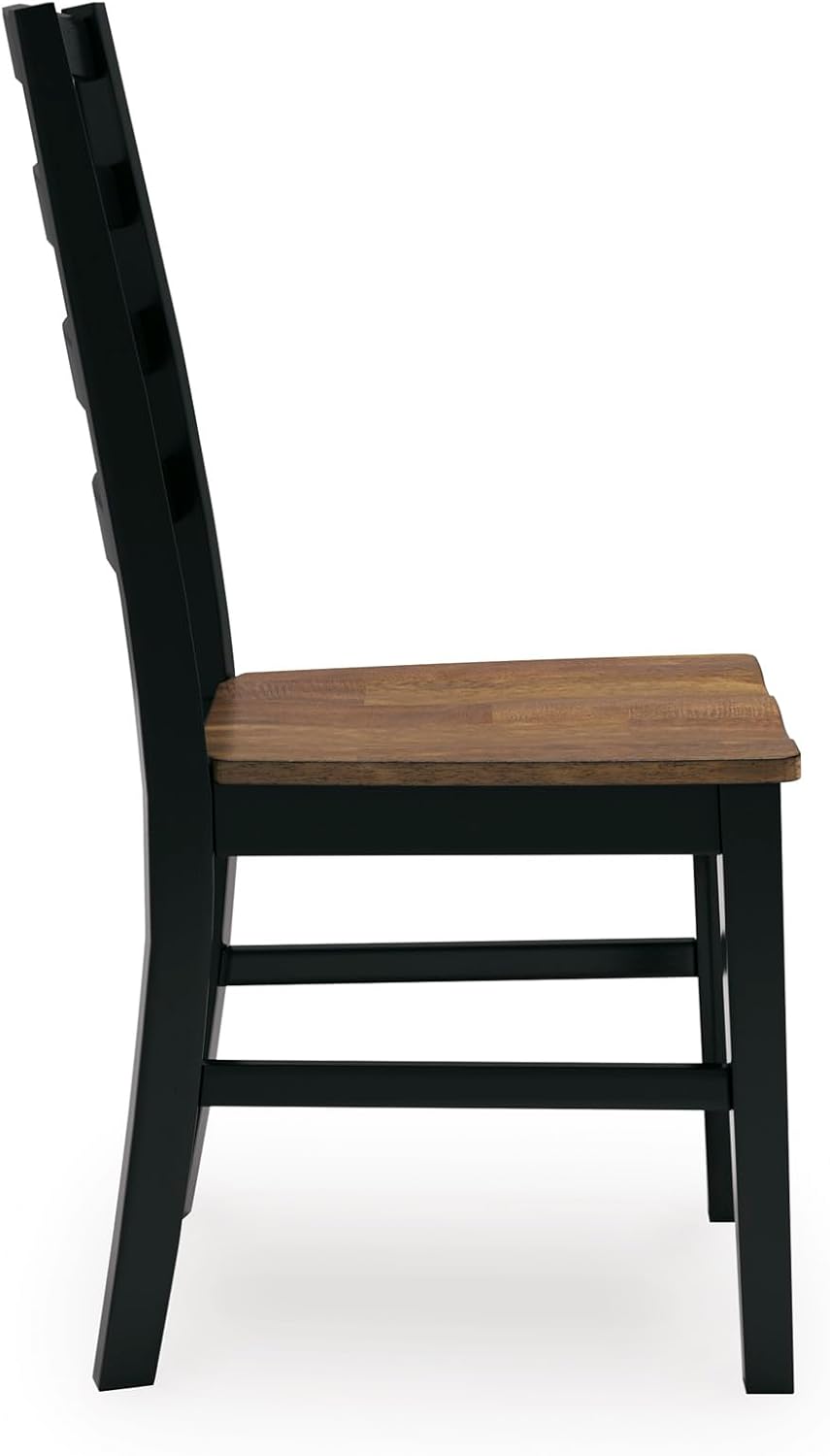 Set of 2 Modern Farmhouse Dining Side Chairs, Two-Tone Wood Seat & Black Frame, Ladderback Design, Solid Wood Construction, Contoured Seat for Kitchen Dining Room