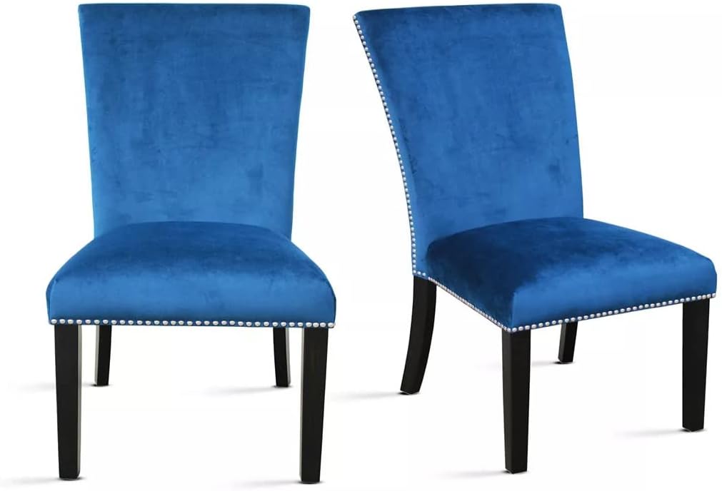 5-Piece Faux Marble and Wooden Dining Table and Nail Head Trim Dining Chairs, Dining Sets for 4 (Blue)
