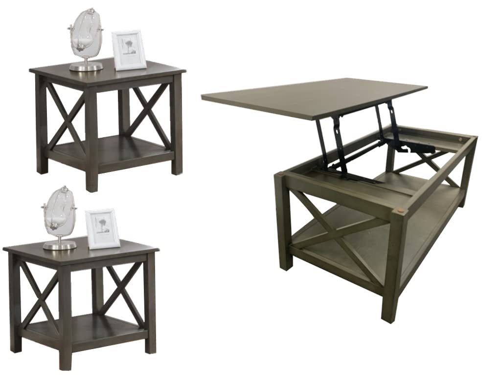 Lift Top Coffee Table and End Table Set, End Tables Living Room Set of 2 with Coffee Table (Black)
