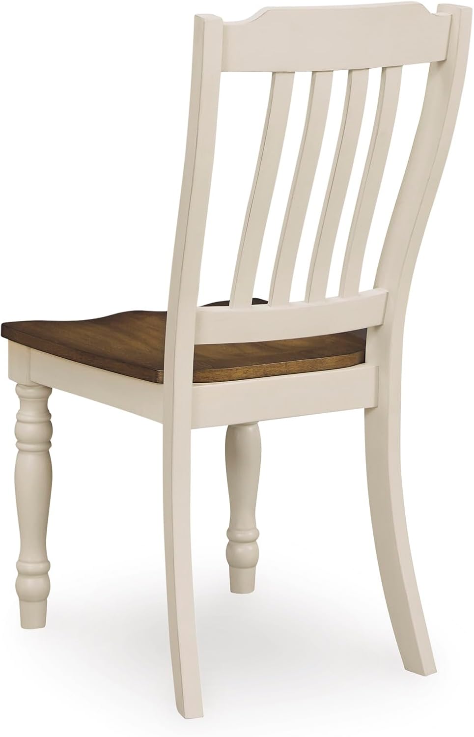 Set of 2 Two-Tone Farmhouse Dining Chairs, Solid Wood Slat Back Side Chairs with Contoured Seat, Antique White & Brown Kitchen Chairs with Adjustable Levelers