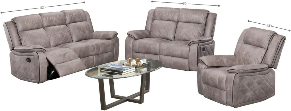 Living Room Furniture, Microfiber Reclining Sofa for Living Room, Guest Room in Taupe Grey