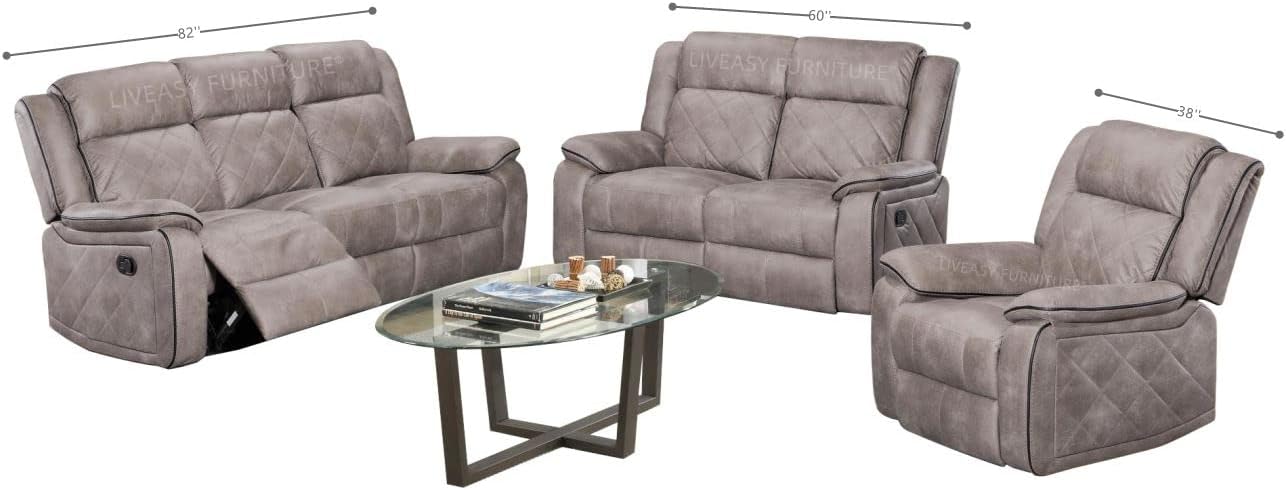 Living Room Furniture, Microfiber Reclining Sofa for Living Room, Guest Room in Taupe Grey