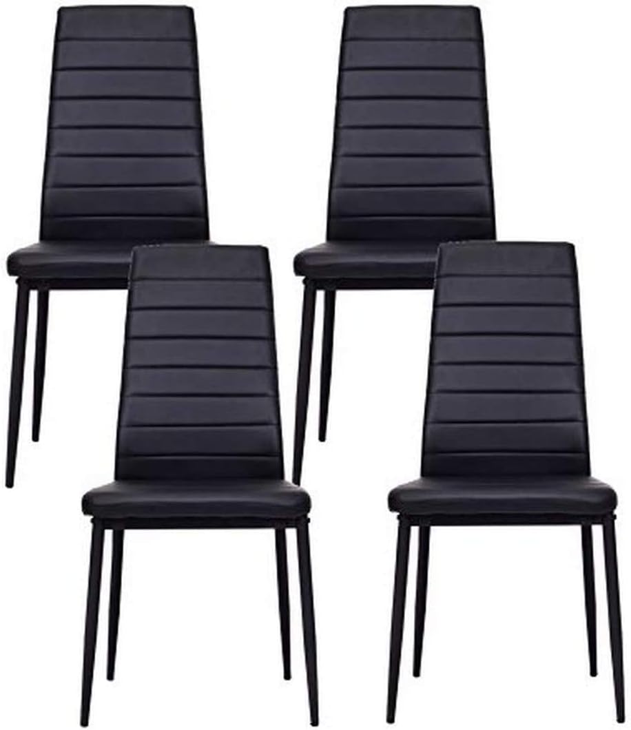 Dining Chairs Set of 4, Metal Legs PU Leather High Back Dining Chair, Padded Upholstered Seat Kitchen Contemporary Chair Metal Chairs (Set of 4) (Black PU Leather Metal Legs)