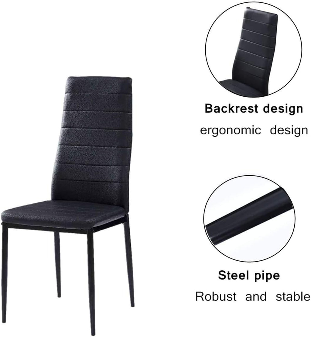 Dining Chairs Set of 4, Metal Legs PU Leather High Back Dining Chair, Padded Upholstered Seat Kitchen Contemporary Chair Metal Chairs (Set of 4) (Black PU Leather Metal Legs)