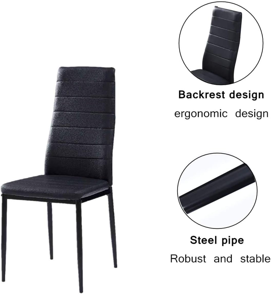 Dining Chairs Set of 4, Metal Legs PU Leather High Back Dining Chair, Padded Upholstered Seat Kitchen Contemporary Chair Metal Chairs (Set of 4) (Black PU Leather Metal Legs)