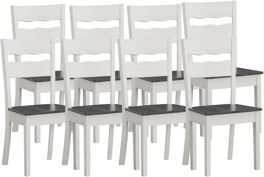 Wood Farmhouse Dining Chairs, Set of 8 Dining Room Chairs with Solid Rubber Wood Legs, Two Tone White/Grey (White/Brown, Set of 8)