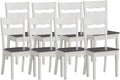 Wood Farmhouse Dining Chairs, Set of 8 Dining Room Chairs with Solid Rubber Wood Legs, Two Tone White/Grey (White/Brown, Set of 8)