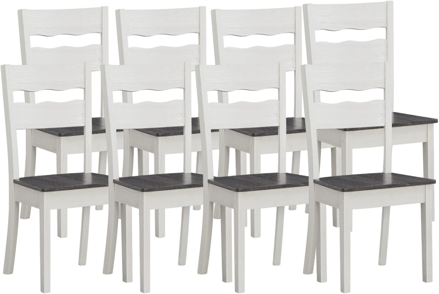 Wood Farmhouse Dining Chairs, Set of 8 Dining Room Chairs with Solid Rubber Wood Legs, Two Tone White/Grey (White/Brown, Set of 8)
