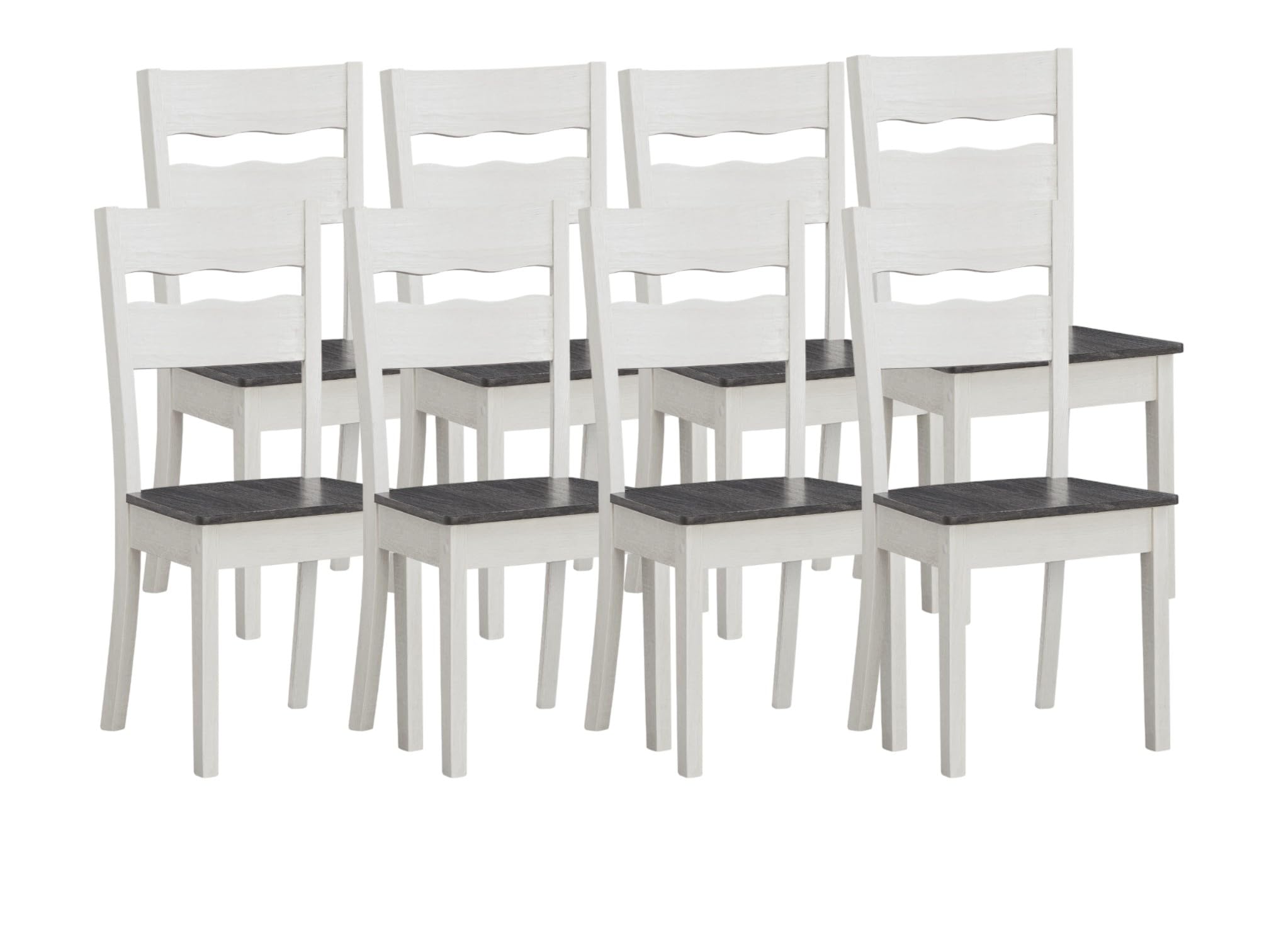 Wood Farmhouse Dining Chairs, Set of 4 Dining Room Chairs with Solid Rubber Wood Legs, Two Tone White/Grey (White/Grey, Set of 4)