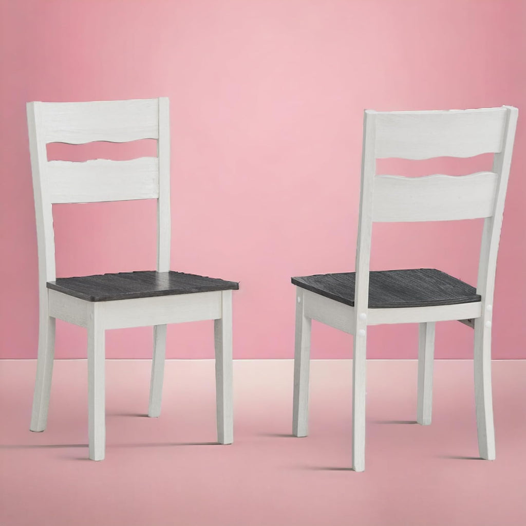 Wood Farmhouse Dining Chairs, Set of 8 Dining Room Chairs with Solid Rubber Wood Legs, Two Tone White/Grey (White/Brown, Set of 8)