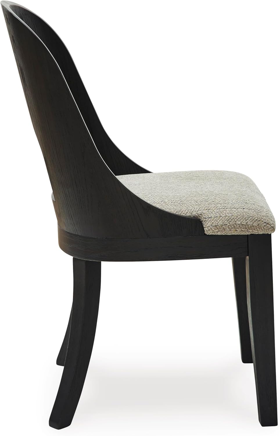 Set of 2 Contemporary Black Dining Chairs, Curved Bent Wood Back, Upholstered Herringbone Fabric Seat, Modern Art Deco Accent Side Chairs for Dining Room Kitchen Living Space