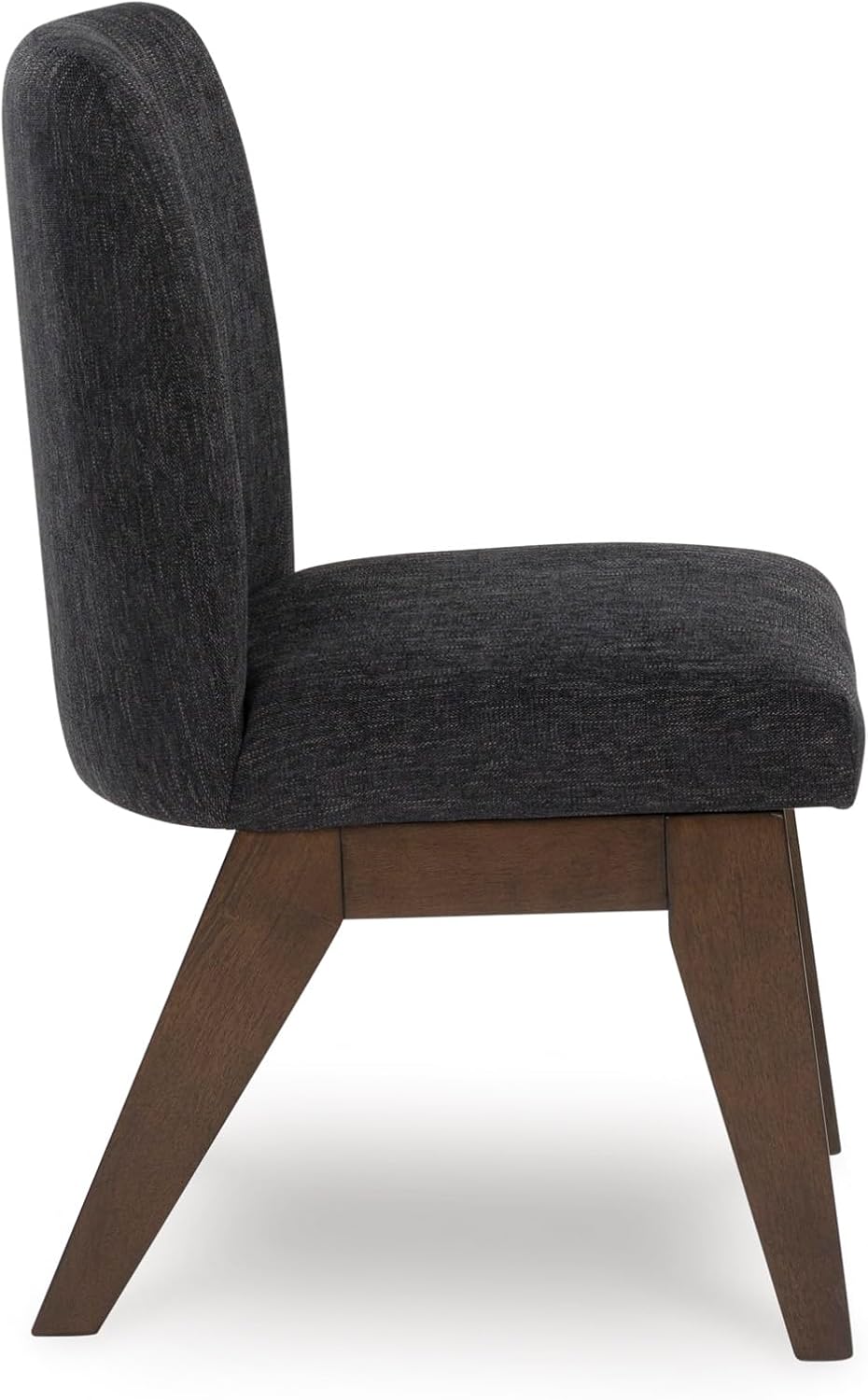 Set of 2 Contemporary Upholstered Bucket Dining Chairs, Warm Brown Wood Finish, Black Textured Chenille Fabric, Mid-Century Modern Dining Room Accent Chairs
