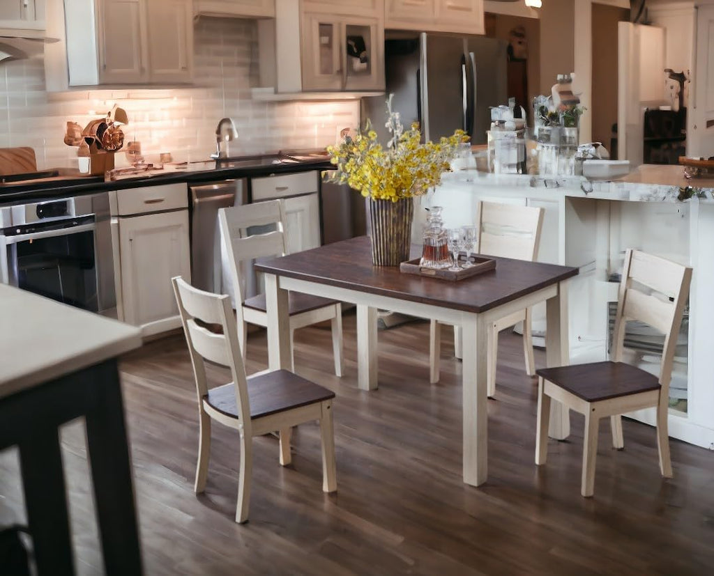 Wood Farmhouse Dining Chairs, Set of 4 Dining Room Chairs with Solid Rubber Wood Legs, Two Tone White/Brown (White/Brown, Set of 4)