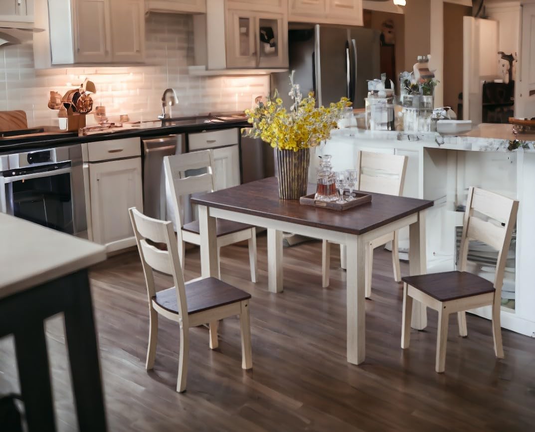Wood Farmhouse Dining Chairs, Set of 4 Dining Room Chairs with Solid Rubber Wood Legs, Two Tone White/Brown (White/Brown, Set of 4)