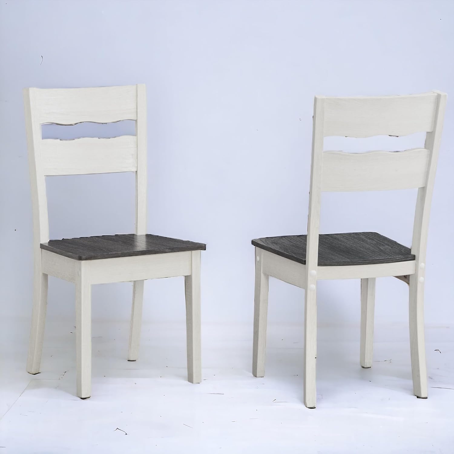 Wood Farmhouse Dining Chairs, Set of 4 Dining Room Chairs with Solid Rubber Wood Legs, Two Tone White/Grey (White/Grey, Set of 4)