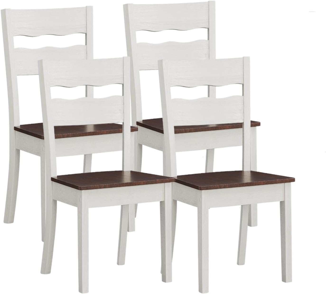 Wood Farmhouse Dining Chairs, Set of 4 Dining Room Chairs with Solid Rubber Wood Legs, Two Tone White/Brown (White/Brown, Set of 4)