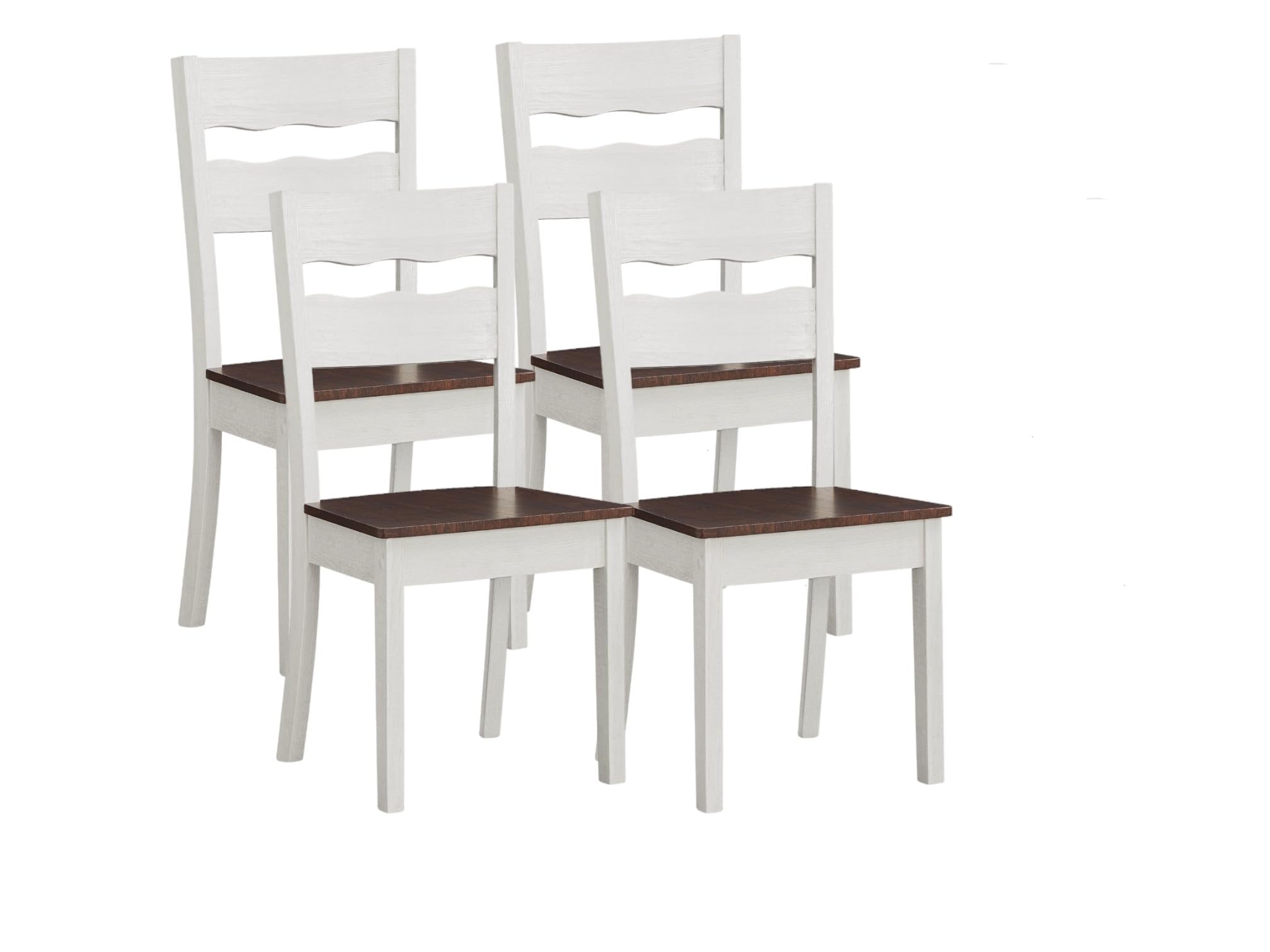 Wood Farmhouse Dining Chairs, Set of 4 Dining Room Chairs with Solid Rubber Wood Legs, Two Tone White/Brown (White/Brown, Set of 4)