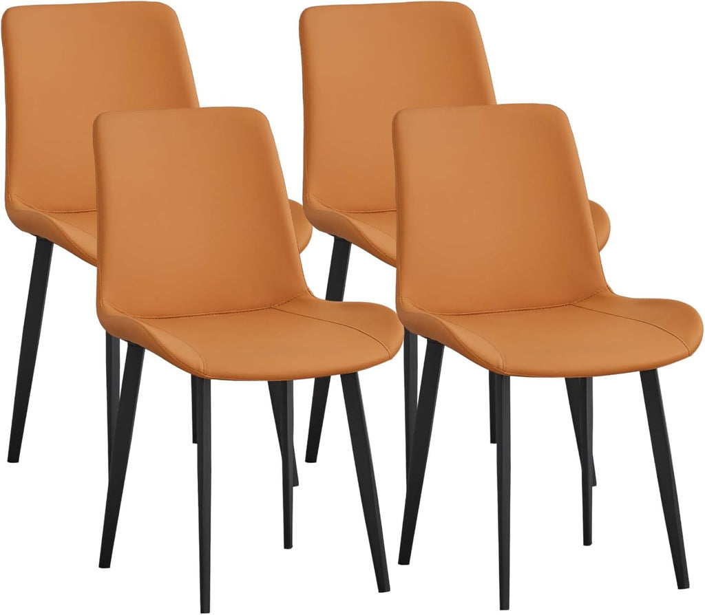 Dining Chairs Set of 4, Mid-Century Modern Dining Room Chairs with Premium Faux Leather (Set of 4, OrangeBlack)