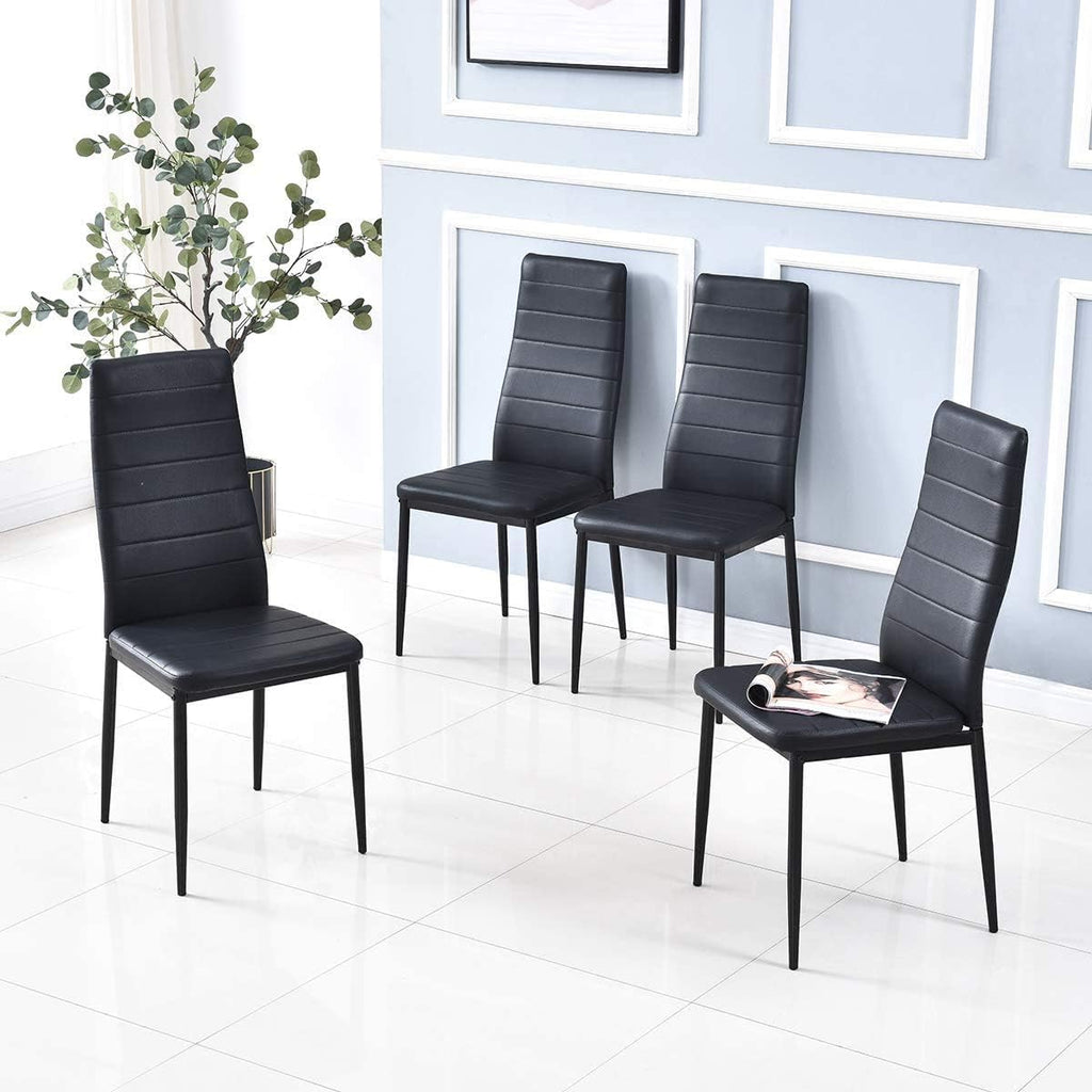 Dining Chairs Set of 4, Metal Legs PU Leather High Back Dining Chair, Padded Upholstered Seat Kitchen Contemporary Chair Metal Chairs (Set of 4) (Black PU Leather Metal Legs)