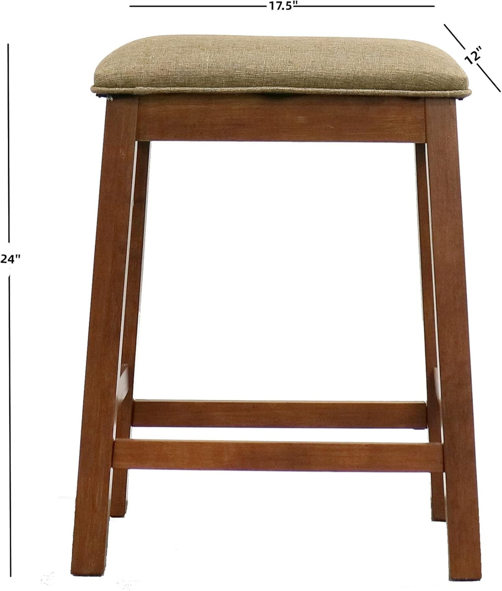 Backless Counter Stool Set of 2, Counter Height Stools 24 Inch Upholstered Bar Stools for Kitchen Counter (Brown)