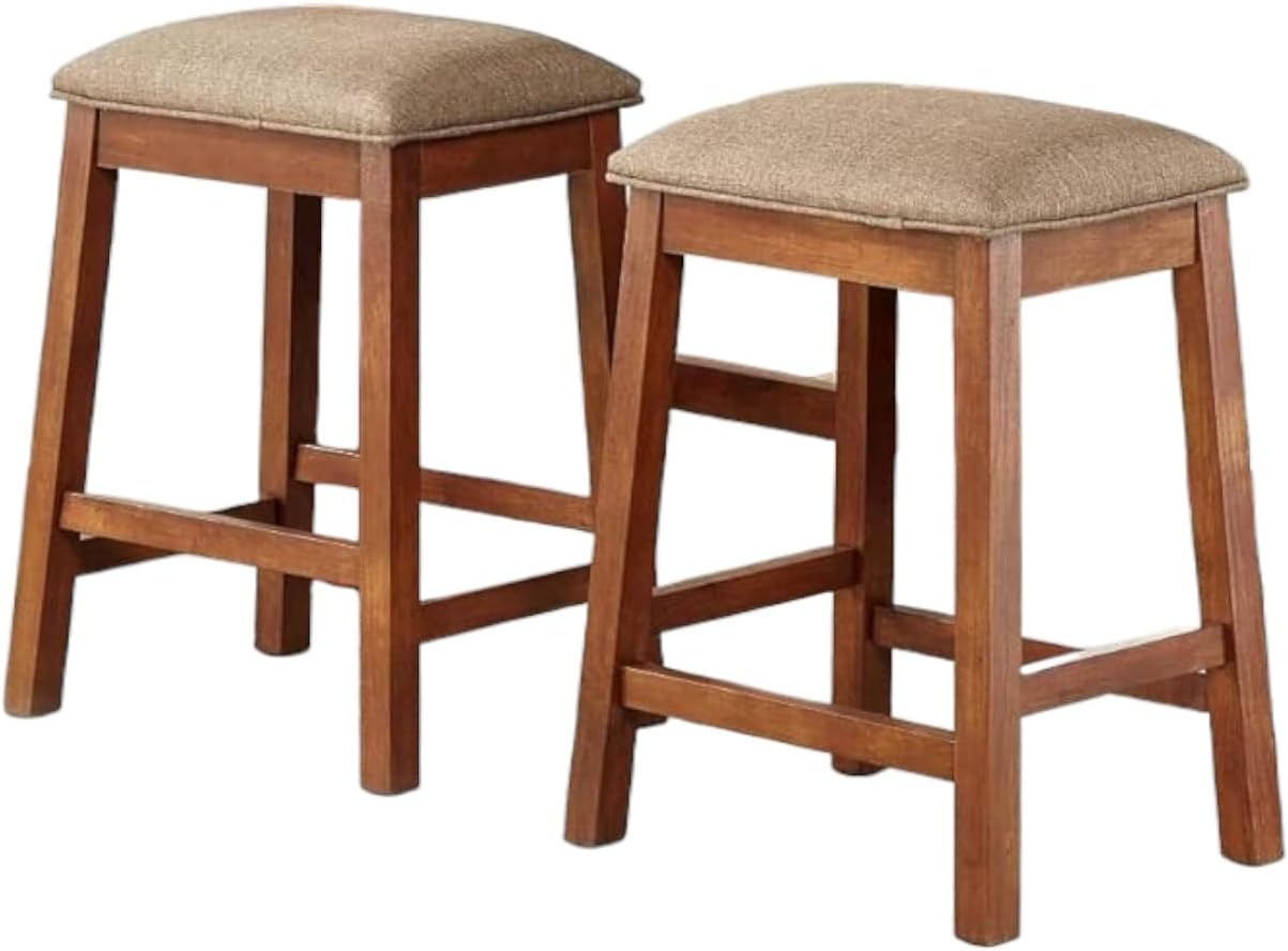 Backless Counter Stool Set of 2, Counter Height Stools 24 Inch Upholstered Bar Stools for Kitchen Counter (Brown)