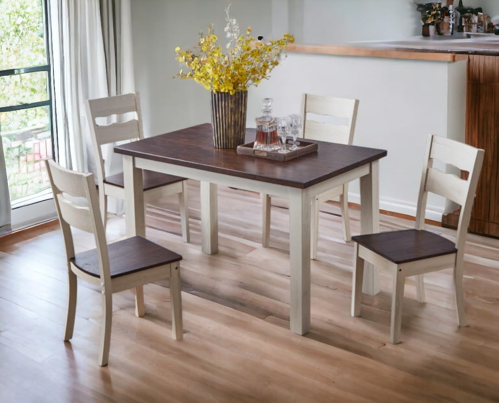 Wood Farmhouse Dining Chairs, Set of 4 Dining Room Chairs with Solid Rubber Wood Legs, Two Tone White/Brown (White/Brown, Set of 4)