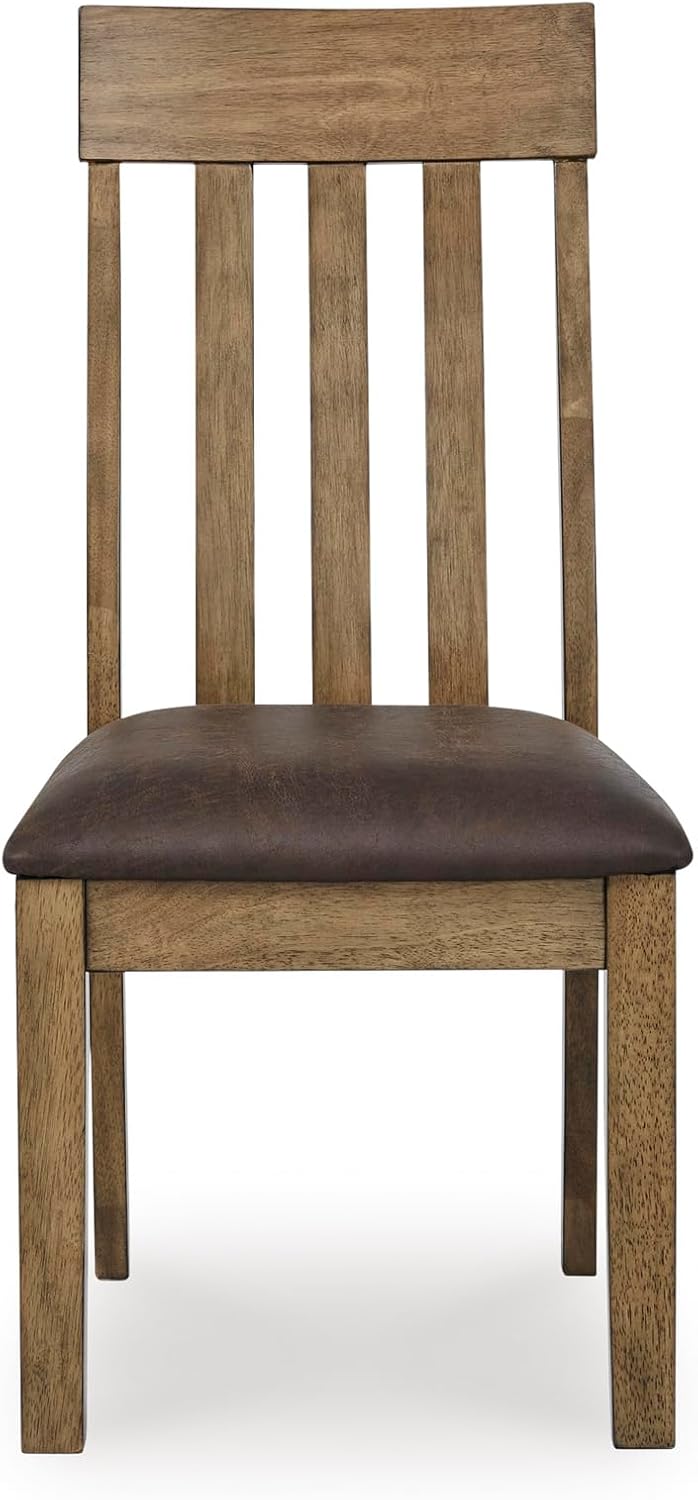 Set of 2 Casual Dining Room Side Chairs, Light Brown Wood Finish with Faux Leather Cushioned Seat, Solid Wood Frame Kitchen Chairs for Dining Table, Farmhouse Transitional Style