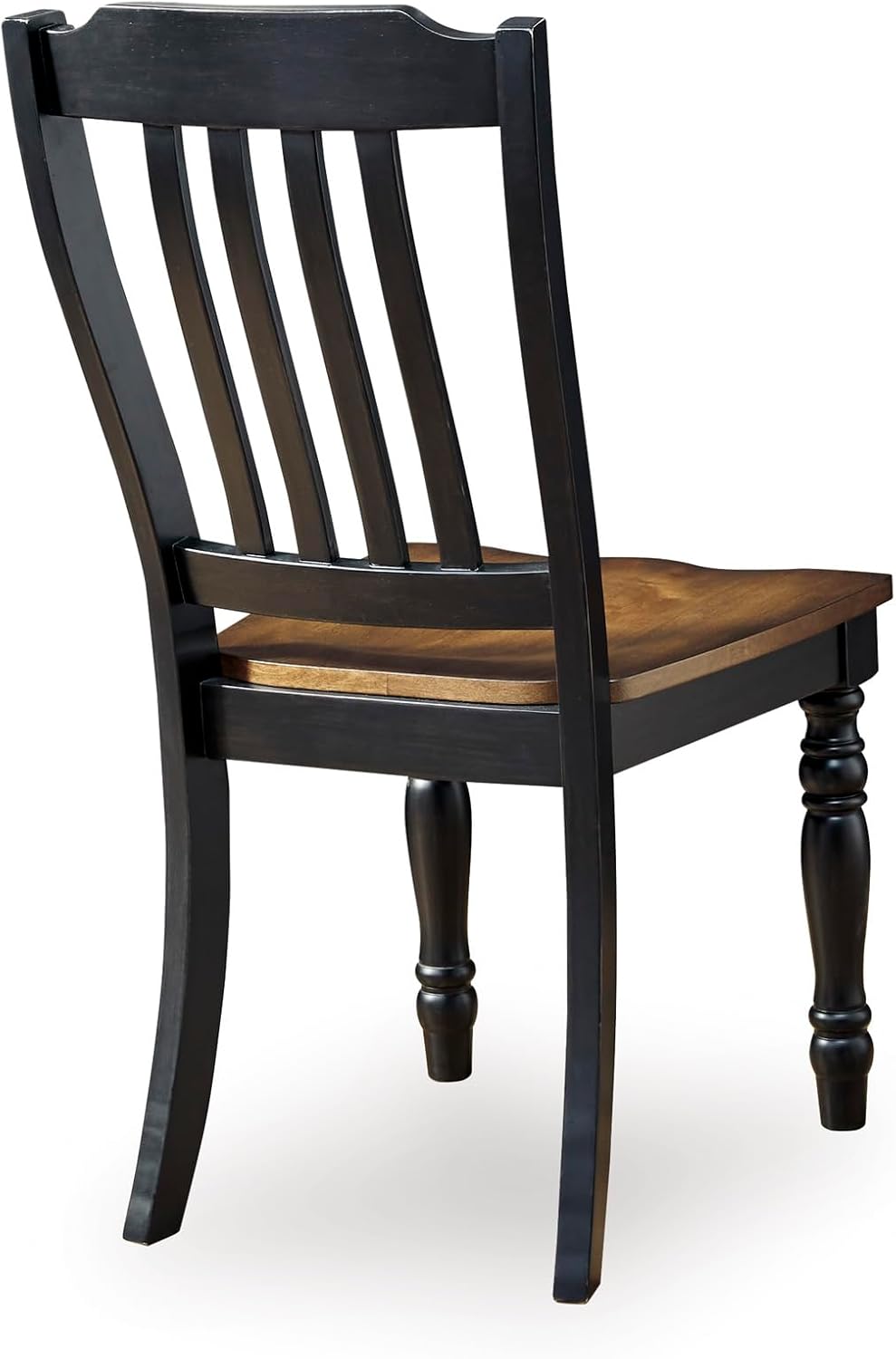 Set of 2 Farmhouse Dining Chairs with Slat Back, Solid Wood Frame, Two-Tone Black & Brown Finish, Contoured Seat, Adjustable Levelers, Country Style Kitchen & Dining Room Chairs