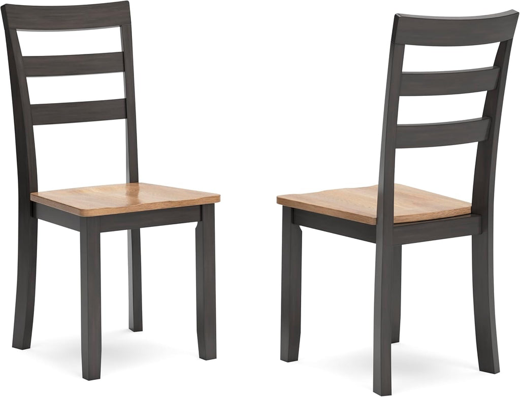 Set of 2 Dining Chairs with Solid Mango Wood Frame and Contoured Wood Veneer Seat, Two Tone (Natural/Brown)