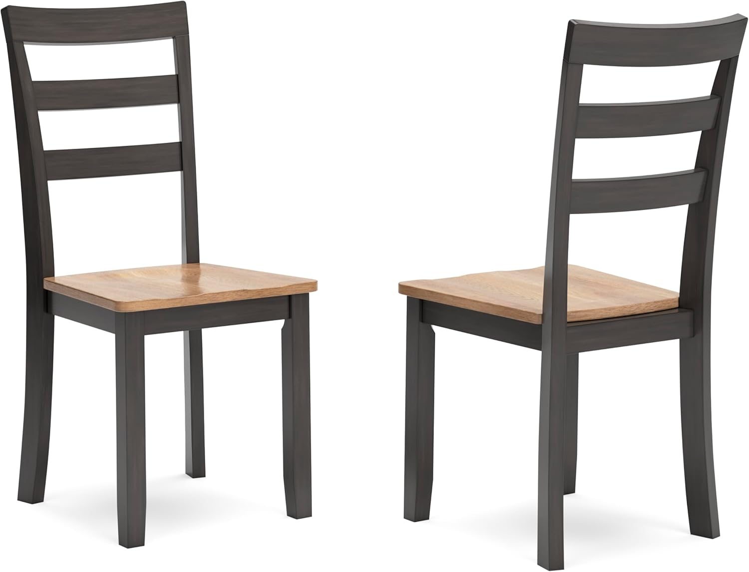 Set of 2 Dining Chairs with Solid Mango Wood Frame and Contoured Wood Veneer Seat, Two Tone (Natural/Brown)