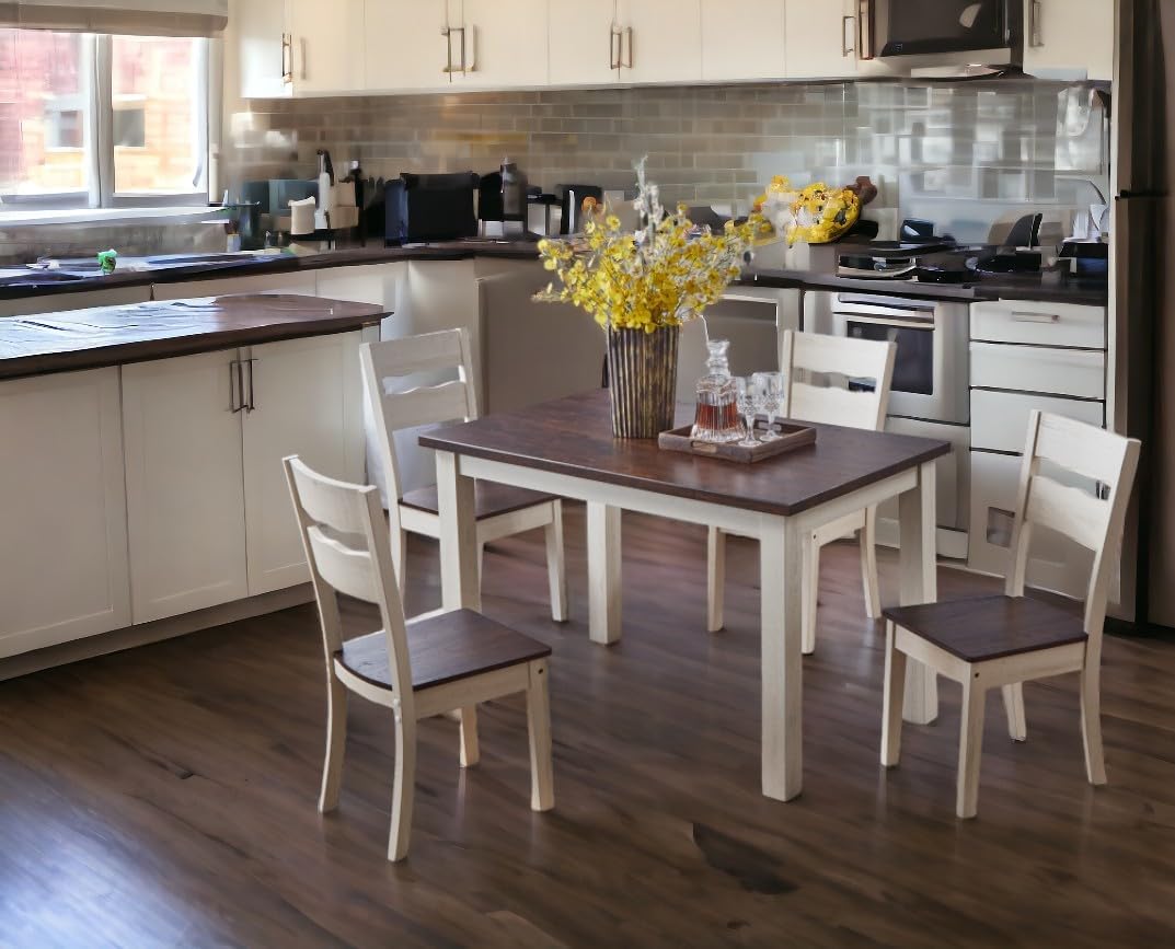 Wood Farmhouse Dining Chairs, Set of 4 Dining Room Chairs with Solid Rubber Wood Legs, Two Tone White/Brown (White/Brown, Set of 4)