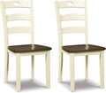 Set of 2 Cottage Farmhouse Dining Chairs, Two-Tone Cream & Brown Wood Side Chairs with Pierced Ladder Back, Contoured Seat Kitchen Dining Room Chairs