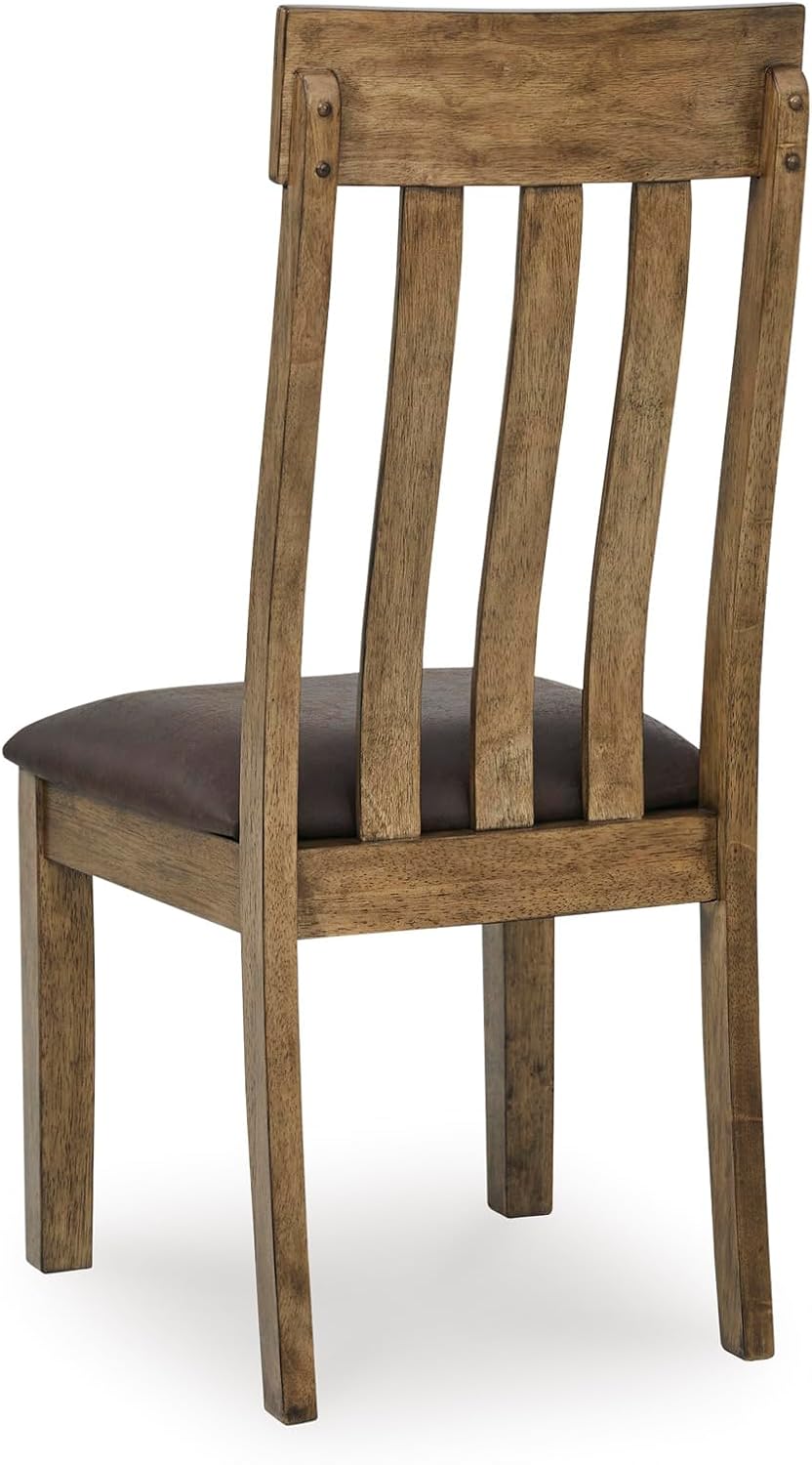 Set of 2 Casual Dining Room Side Chairs, Light Brown Wood Finish with Faux Leather Cushioned Seat, Solid Wood Frame Kitchen Chairs for Dining Table, Farmhouse Transitional Style
