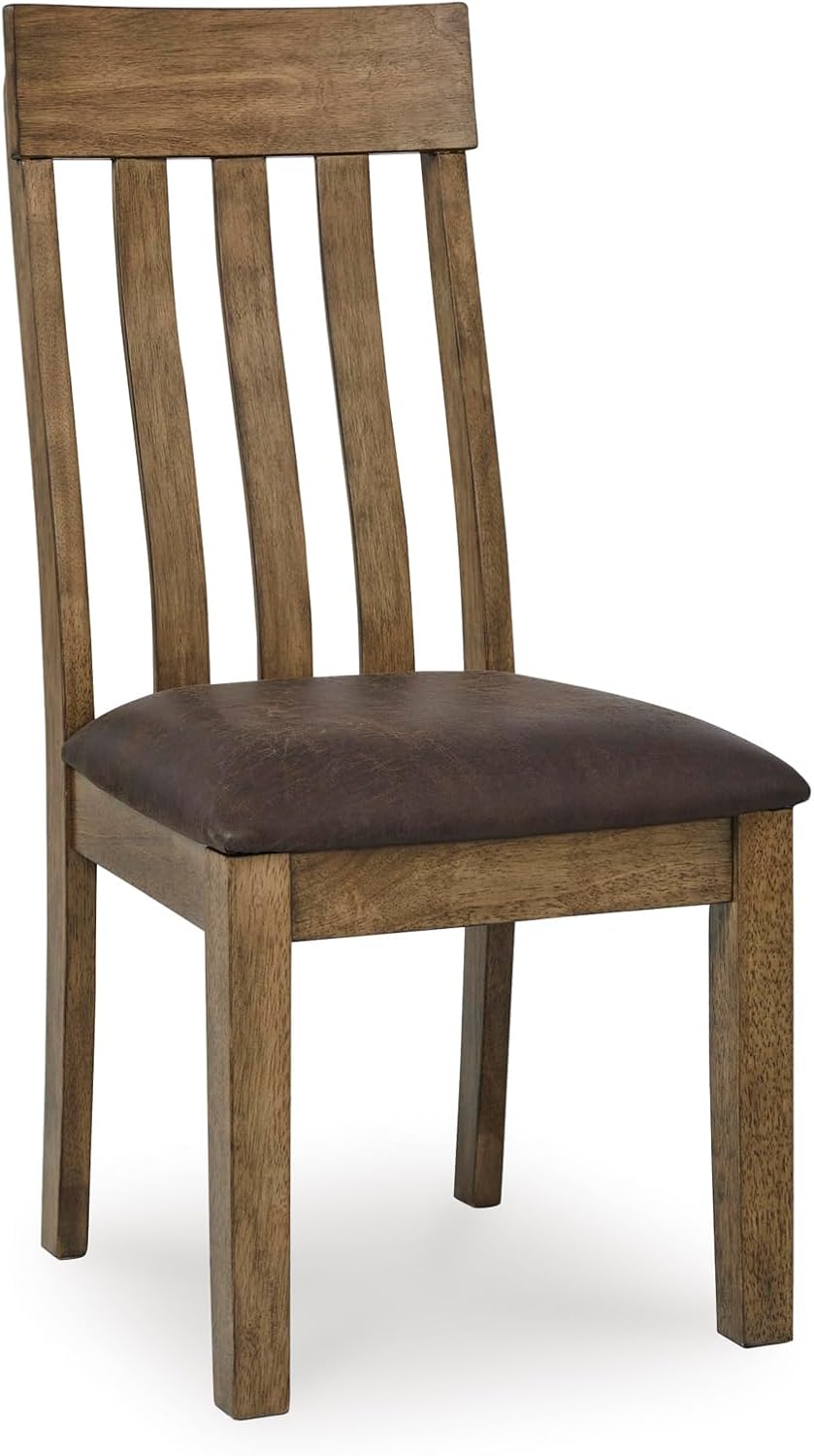 Set of 2 Casual Dining Room Side Chairs, Light Brown Wood Finish with Faux Leather Cushioned Seat, Solid Wood Frame Kitchen Chairs for Dining Table, Farmhouse Transitional Style