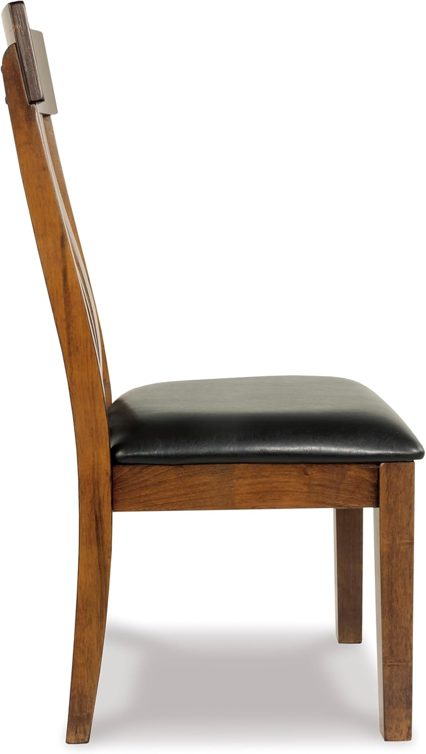 Set of 2 Rustic Farmhouse Dining Chairs, Upholstered Faux Leather Seat, Dark Brown Wood Side Chairs with Rake Back Design, Cushioned Kitchen & Dining Room Chairs