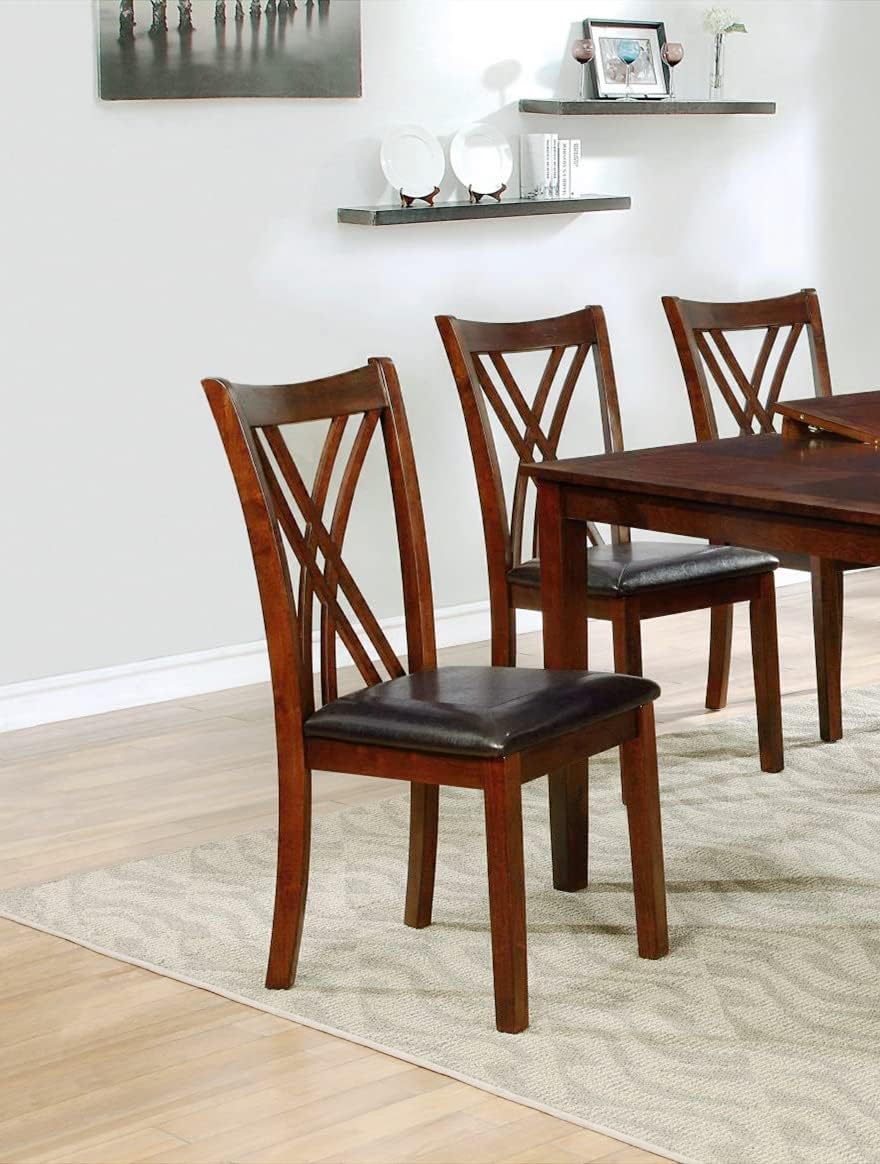 Dining Room Chair Set of 2 with Upholstered PU Seat and Wood Frame in Cherry/Brown