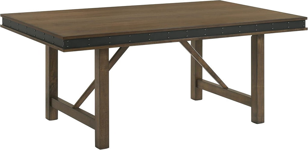 7-Piece Dining Table Set, Dining Set for 6 with Nail Head Trim Edge in Brown/Grey Finish
