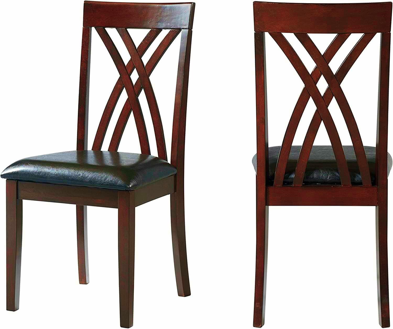 Dining Room Chair Set of 2 with Upholstered PU Seat and Wood Frame in Cherry/Brown