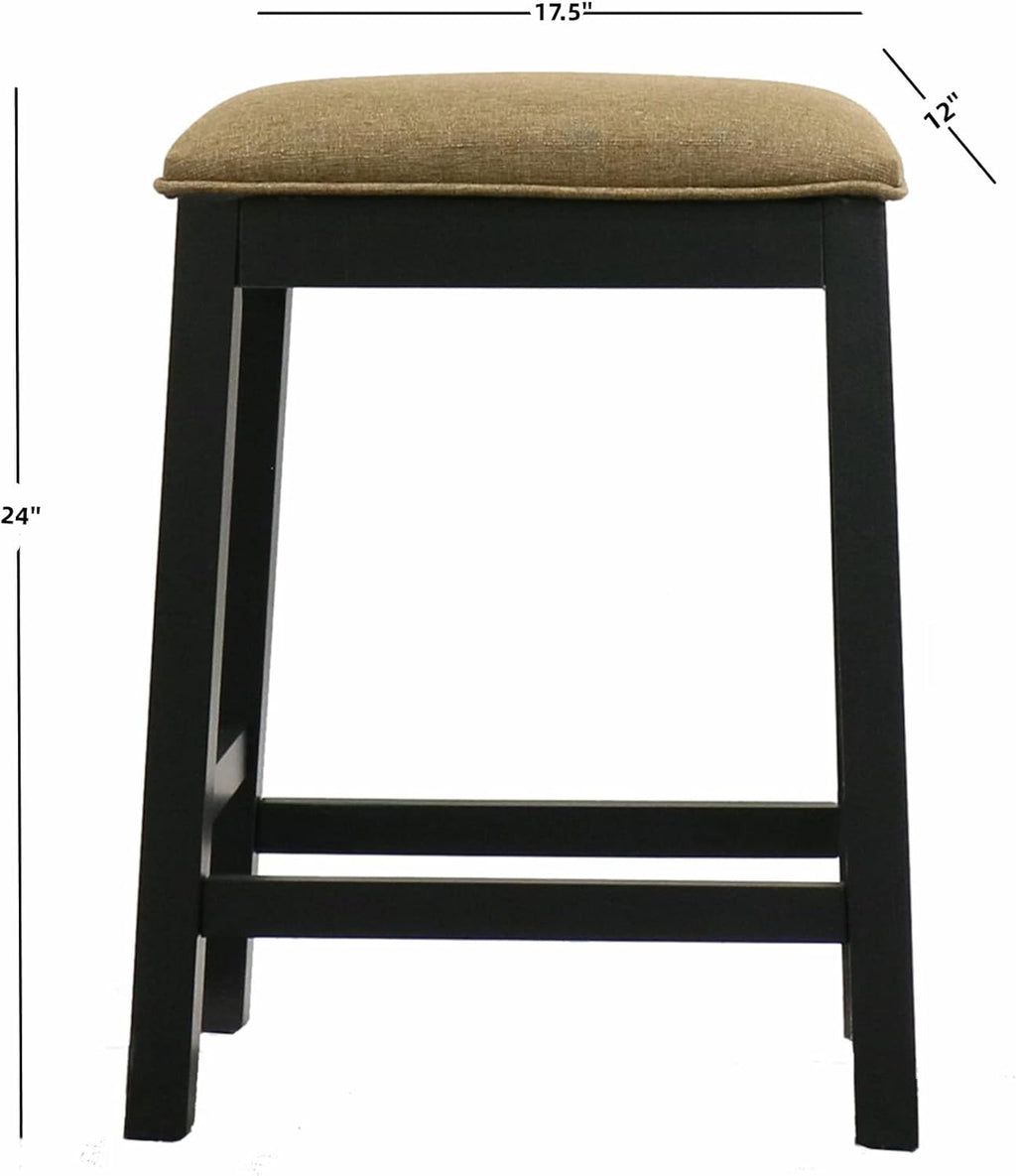Backless Counter Stool Set of 2, Counter Height Stools 24 Inch Upholstered Bar Stools for Kitchen Counter (Black)