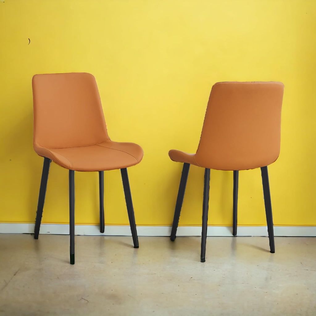 Dining Chairs Set of 4, Mid-Century Modern Dining Room Chairs with Premium Faux Leather (Set of 4, OrangeBlack)