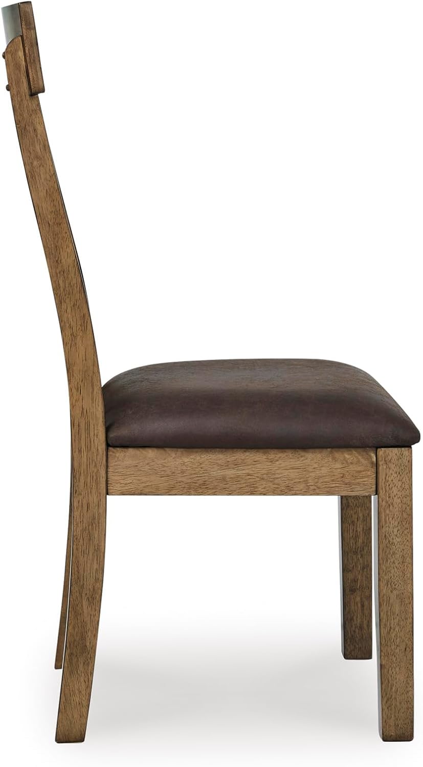 Set of 2 Casual Dining Room Side Chairs, Light Brown Wood Finish with Faux Leather Cushioned Seat, Solid Wood Frame Kitchen Chairs for Dining Table, Farmhouse Transitional Style
