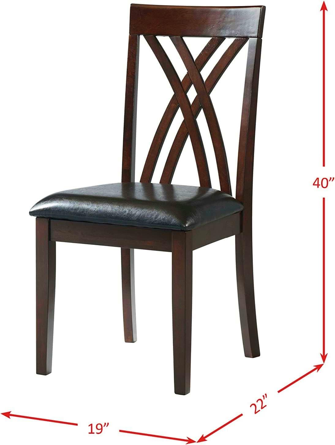 Dining Room Chair Set of 2 with Upholstered PU Seat and Wood Frame in Cherry/Brown