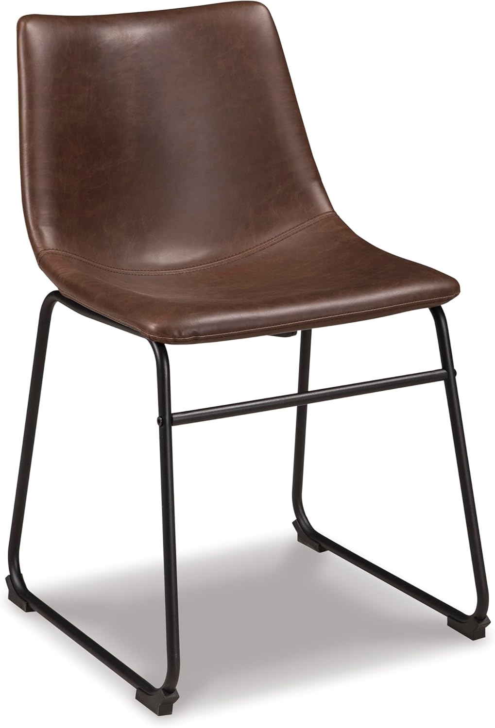 Set of 2 Mid Century Modern Dining Chair Set, Faux Leather Upholstered Bucket Seat with Black Metal Frame, Ergonomic Kitchen & Dining Room Chairs, Brown