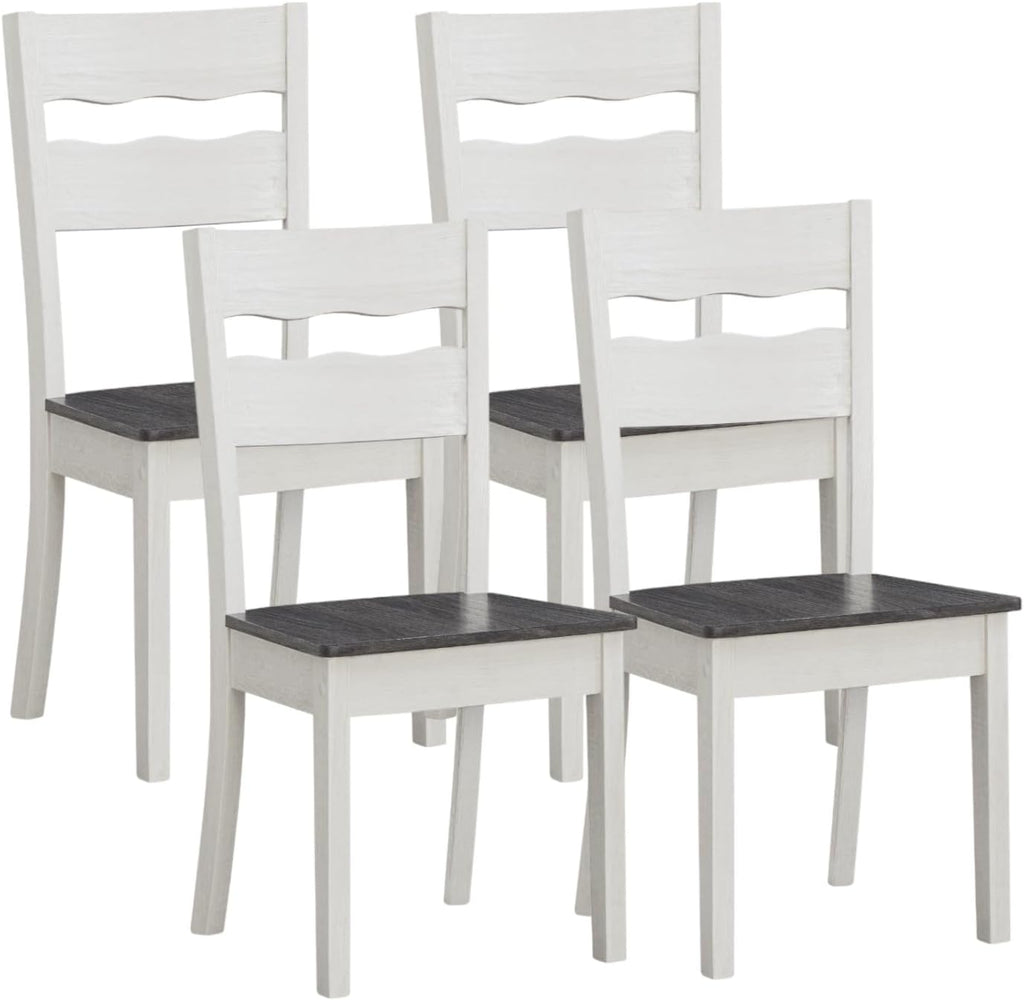 Wood Farmhouse Dining Chairs, Set of 4 Dining Room Chairs with Solid Rubber Wood Legs, Two Tone White/Grey (White/Grey, Set of 4)