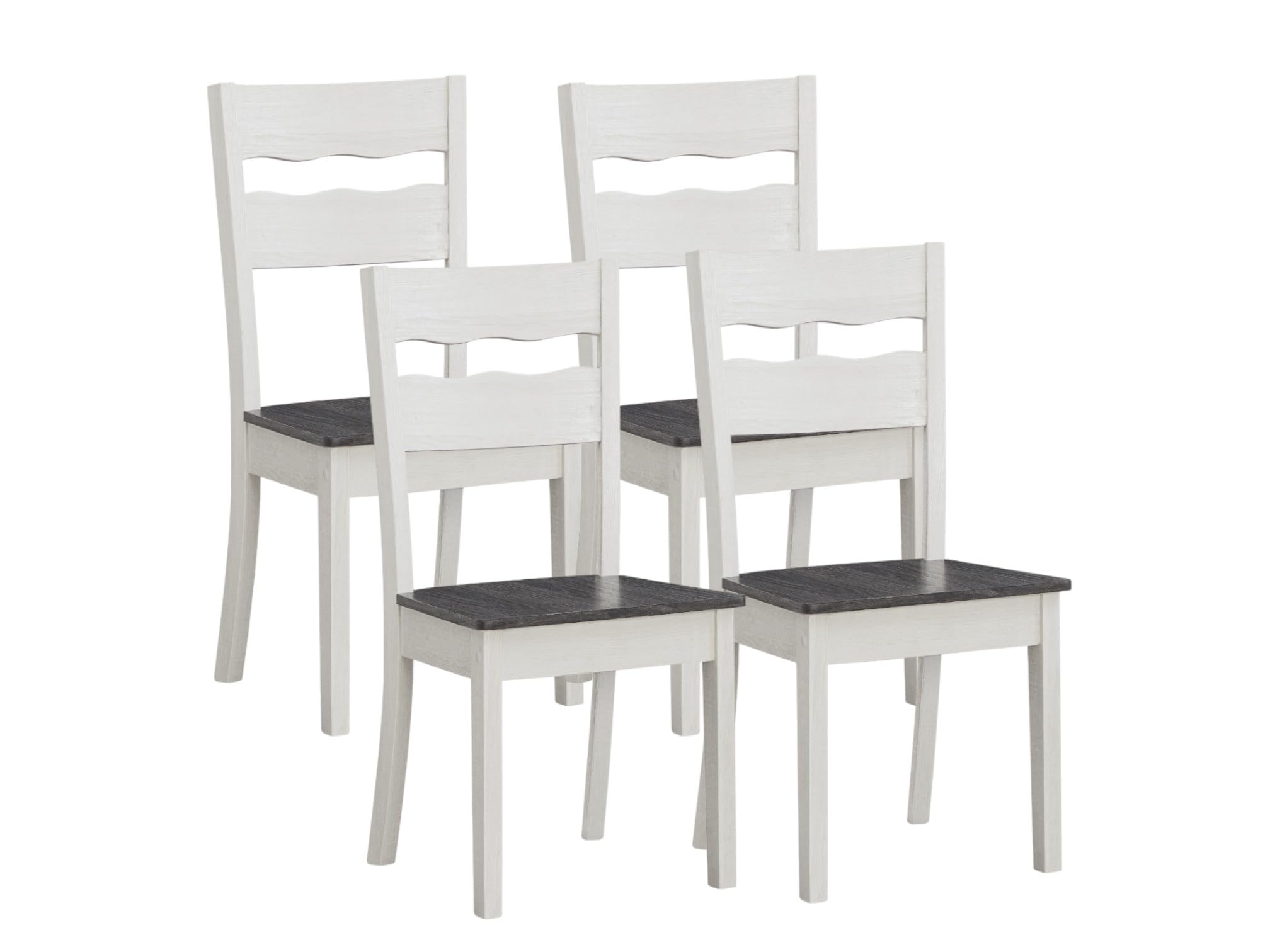 Wood Farmhouse Dining Chairs, Set of 4 Dining Room Chairs with Solid Rubber Wood Legs, Two Tone White/Brown (White/Brown, Set of 4)