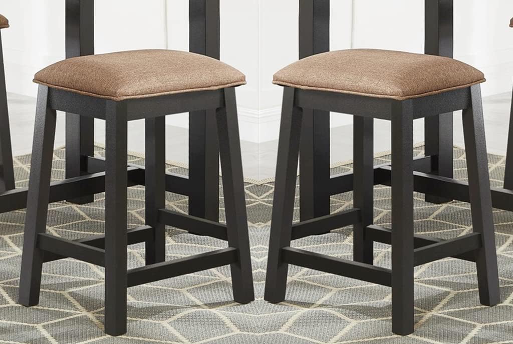 Backless Counter Stool Set of 2, Counter Height Stools 24 Inch Upholstered Bar Stools for Kitchen Counter (Black)